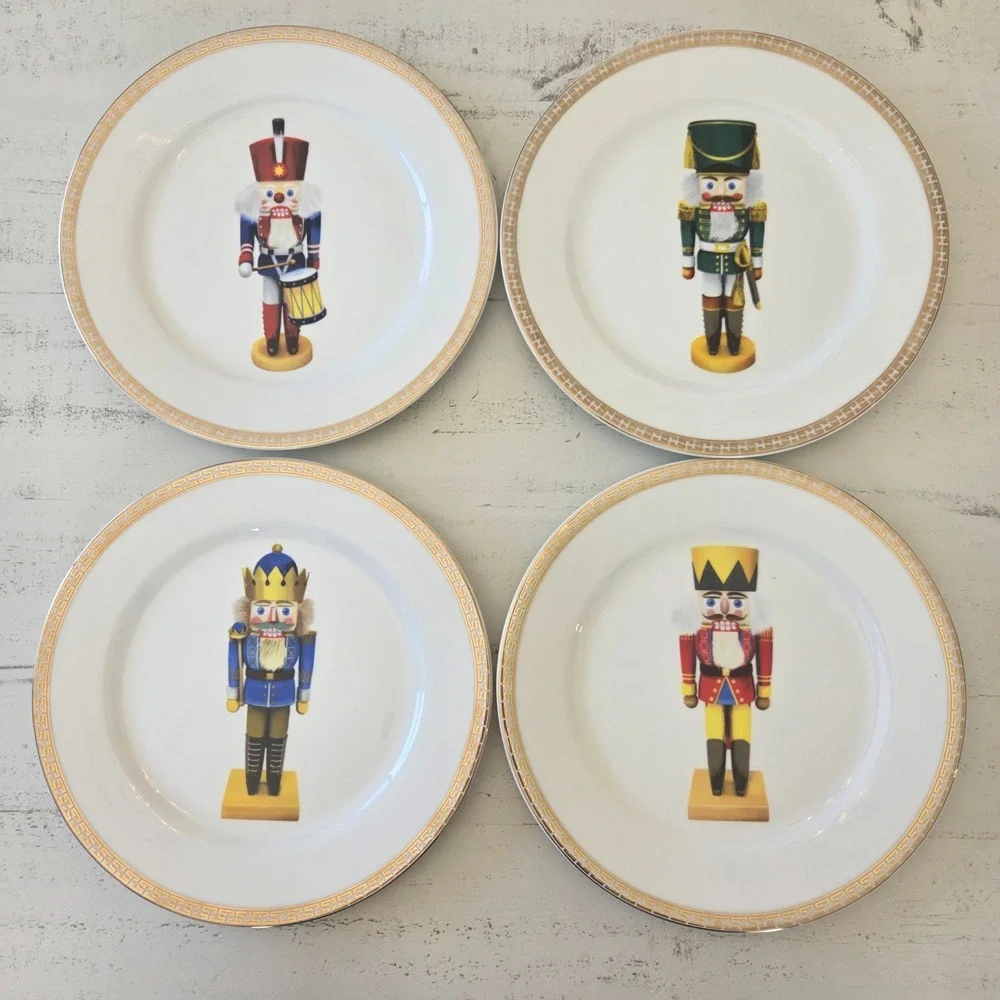 Set Of 4 Gump's San Francisco Nutcracker Xmas Holiday Appetizer Plates 8.75